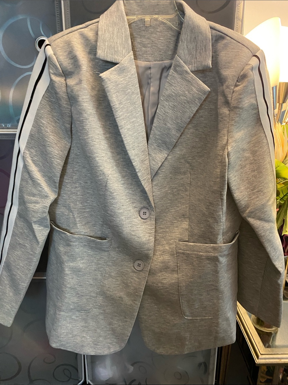 NWOT, Woman Light Gray Business Suit - Casual with Pin Strip Down Big Pocket - Picture 2 of 5